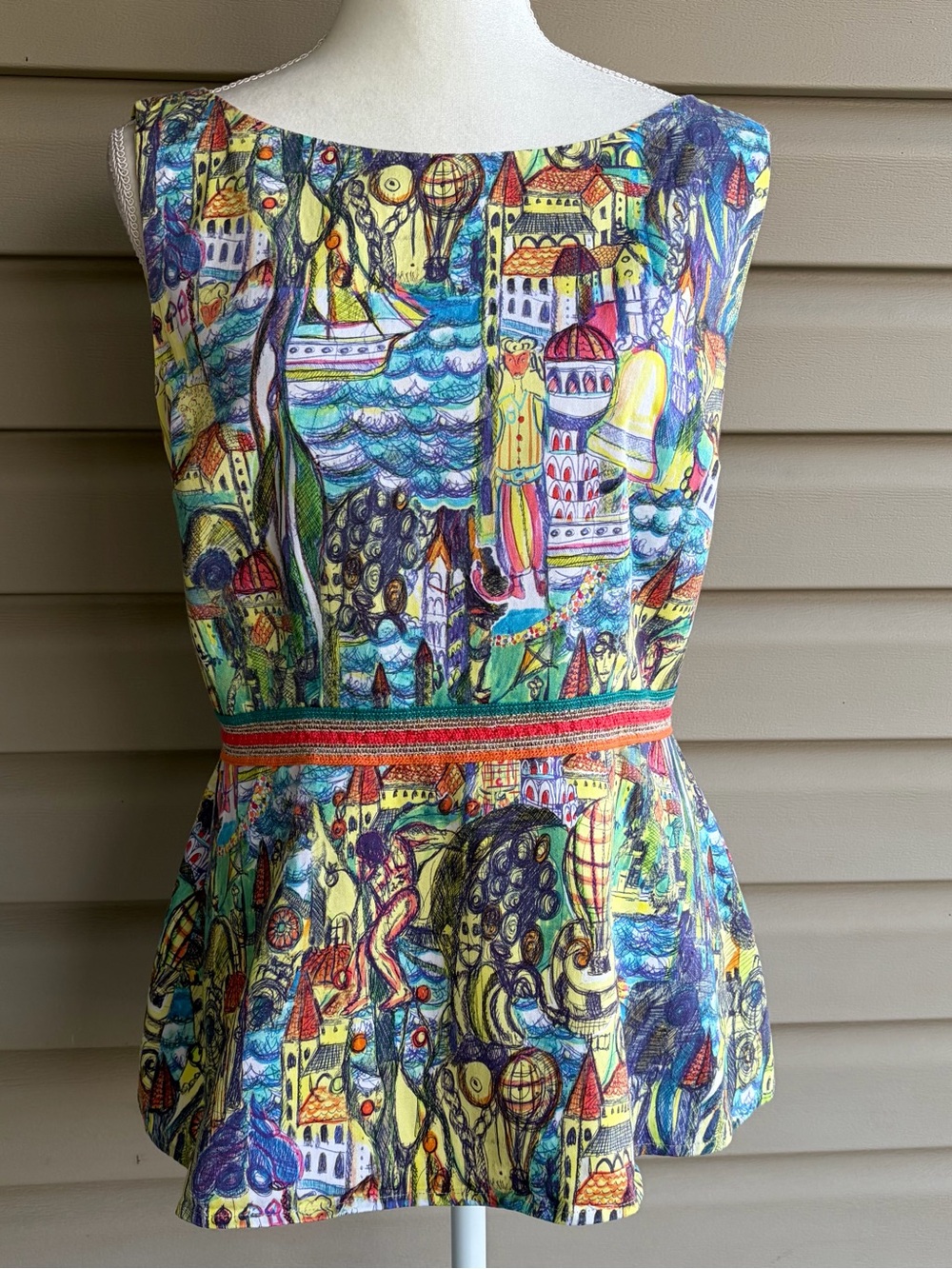 •WESTON•  Multicolor Cityscape Peplum Blouse - Size Large